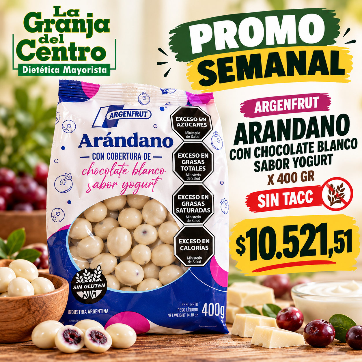 Ofertas y Promociones ARGENFRUT - MANI CON CHOCOLATE SEMIAMARGO X 400 GR SIN TACC promo semanal